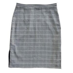 Banana Republic Women 8 Black White Gray Plaid Rib Pencil Skirt Side Slit Preppy